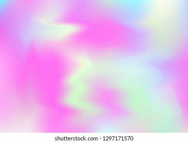 Hologram Vector Fairy Tale Dreamy Background. Holographic Rainbow Gradient Overlay, Modern Girlie Iridescent Wallpaper. Hologram, Unicorn, Magic Neon Pearlescent Banner. Modern Tech Music Sound