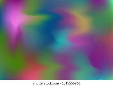 Hologram Vector Fairy Tale Dreamy Background. Holographic Rainbow Gradient Overlay, Modern Girlie Iridescent Wallpaper. Fairy Tale, Unicorn, Magic Neon Pearlescent Teal. Modern Glitch Music Design