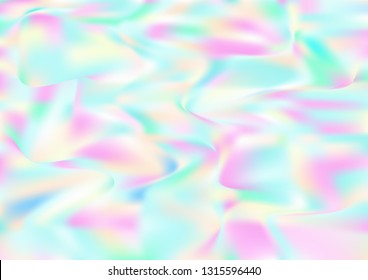 Hologram Vector Fairy Tale Dreamy Background. Gradient Design, Holographic Rainbow Girlie Iridescent Waves Wallpaper. Fairy Tale, Unicorn, Magic Neon Pearlescent Teal. Modern Tech Music Sound