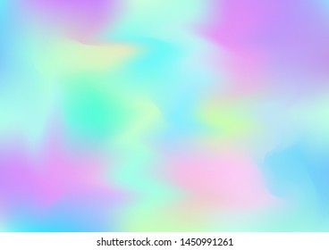 Hologram Vector Fairy Tale Dreamy Background. Holographic Rainbow Gradient Overlay, Modern Girlie Iridescent Wallpaper. Hologram, Unicorn, Magic Neon Pearlescent Banner. Modern Tech Music Sound