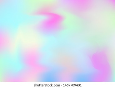Hologram Vector Fairy Tale Dreamy Background. Simple Holographic Rainbow Girlie Iridescent Gradient, Fluid Wallpaper. Bright Hologram, Fairy, Neon Pearlescent Banner. Modern Tech Music Sound