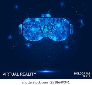 Hologram virtual reality. Virtual reality made of polygons, triangles, dots, and lines. Low-poly virtual reality structure of connections. Technology concept vector.