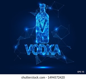 Hologram vodka. Vodka from polygons, triangles points and lines. Vodka low connection structure. Technology concept.