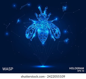 The hologram of the wasp. A wasp of polygons, triangles of points and lines. Wasp is a low-poly compound structure. Technology concept vector.