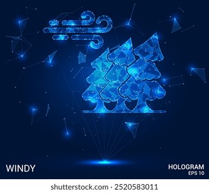 Hologram windy. Windy made of polygons, triangles, dots, and lines. Low-poly windy structure of connections. Technology concept vector.