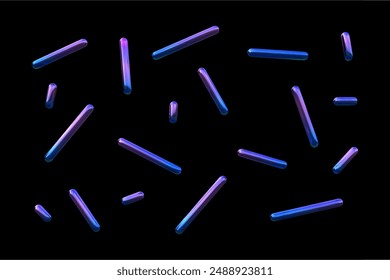 Hologram y2k abstract shape. 3d gradient neon line curve element on black background. Futuristic y2k pattern. Graphic fluid chrome element for trendy cyberpunk design. Vector 3d illustration