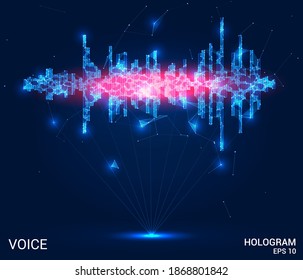The hologram's voice. The voice consists of polygons, triangles, points, and lines. Voice visualization low-poly connection structure. The technology conc