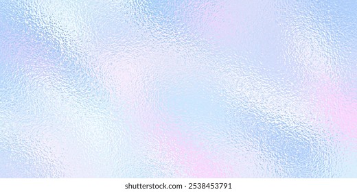 Fondo holográfico. Textura de lámina de gradiente de holograma. Efecto espejo iridiscente. Fondo de brillo holográfico. Textura del arco iris. Lindo patrón sutil. Papel azul rosado. Estampado brillante. Ilustración vectorial