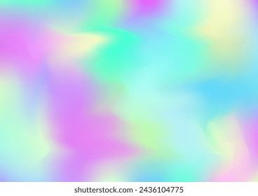 Holograph Dreamy Banner. Defocused Girlie Foil Holo Teal. Iridescent Holographic Fluid Light Horizontal Background Neon Graphic Overlay, 80s, 90s Music Wallpaper Rainbow Overlay Hologram Cover.