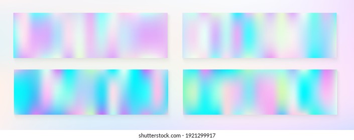 Holograph Dreamy Banner. Gradient Girlie Foil Holo Teal. Neon Texture Overlay, 80s, 90s Music Background Rainbow Overlay Hologram Cover. Fluorescent Holographic Dreamy Girlie Horizontal Wallpaper