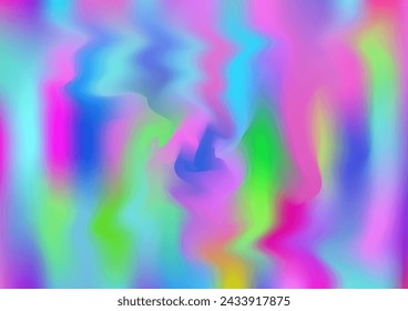 Holograph Dreamy Banner. Gradient Girlie Foil Holo Teal. Neon Paper Overlay, 80s, 90s Music Wallpaper Iridescent Holographic Liquid Light Horizontal Background Rainbow Overlay Hologram Cover.