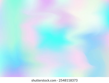 Holograph Dreamy Banner. Gradient Girlie Foil Holo Teal. Fluorescent Holographic Liquid Girlie Horizontal Background Neon Texture Overlay, 80s, 90s Music Wallpaper Rainbow Overlay Hologram Cover.