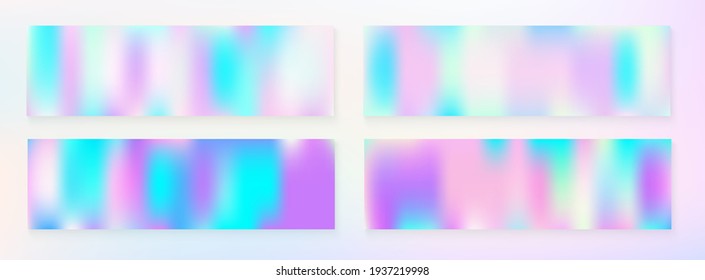 Holograph Dreamy Banner. Iridescent Holographic Dreamy Light Horizontal Background Defocused Girlie Foil Holo Teal. Neon Texture Overlay, 80s, 90s Music Wallpaper Rainbow Overlay Hologram Cover.
