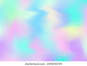 Holograph Dreamy Banner. Iridescent Holographic Liquid Glam Horizontal Background Neon Texture Overlay, 80s, 90s Music Wallpaper Rainbow Overlay Hologram Cover. Defocused Girlie Foil Holo Teal.