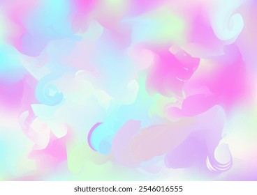 Holograph Dreamy Banner. Neon Texture Overlay, 80s, 90s Music Wallpaper Defocused Girlie Foil Holo Teal. Fluorescent Holographic Liquid Girlie Horizontal Background Rainbow Overlay Hologram Cover.