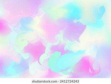 Holograph Dreamy Banner. Unfocused Girlie Foil Holo Teal. Rainbow Overlay Hologram Cover. Pearlescent Holographic Fluid Light Horizontal Wallpaper Neon Paper Overlay, 80s, 90s Music Background