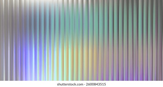 Holograph ice glass texture background. Reed flute pattern effect. Laser ripple abstract line ribbed 3d gradient. Silver frosty reflect striations. Light corrugated transparent window iridescent wall