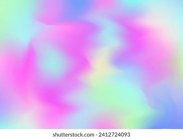 Holograph Minimal Banner. Fluorescent Holographic Liquid Glam Horizontal Wallpaper Neon Paper Overlay, 80s, 90s Music Background Rainbow Overlay Hologram Cover. Unfocused Girlie Foil Holo Teal.