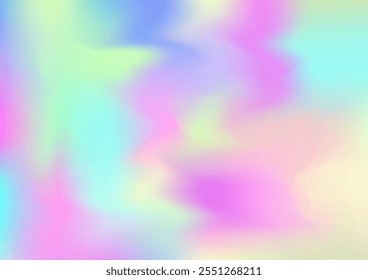 Holograma Anuncio mínimo. Fluido Holográfico Iridiscente Luz De Fondo Horizontal Desenfocado Girlie Foil Holo Teal. Cubierta del holograma de la superposición del arco iris. Superposición gráfica de neón, años 80, años 90 Fondo de pantalla de música