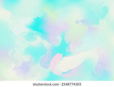 Holograph Minimal Banner. Neon Paper Overlay, 80s, 90s Music Background Rainbow Overlay Hologram Cover. Fluorescent Holographic Fluid Light Horizontal Wallpaper Unfocused Girlie Foil Holo Teal.