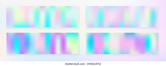 Holograph Minimal Banner. Pearlescent Holographic Dreamy Glam Horizontal Wallpaper Rainbow Overlay Hologram Cover. Unfocused Girlie Foil Holo Teal. Neon Graphic Overlay, 80s, 90s Music Background