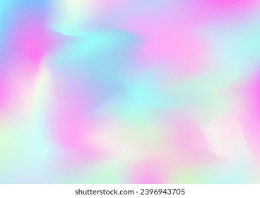 Pancarta mínima del Holograma. Tapa del holograma superposición del arco iris. Papel de fondo holográfico perlúdico giríneo horizontal sobre papel neón, 80s, 90s fondo musical Girlie Foil Holo Teal no enfocado.
