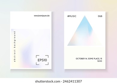 Afiche del holograma. Malla Abstractas. Volante Arco Iris Rosa. Anuncio de moda. Patrón de neón. Folleto de metal aislado. Diseño de cristal. Póster de holograma púrpura