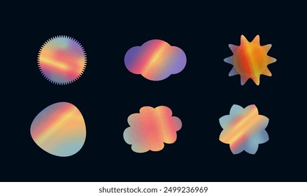 Pegatina holográfica con gradiente y textura granulada. Conjunto de iconos Y2K. Ilustración vectorial plana aislada sobre fondo negro