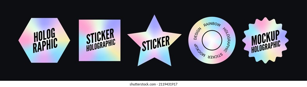 Holograph sticker label vector retro sale gradient. Hologram sticker mockup stamp badge emblem