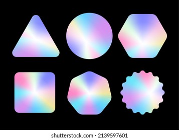 Holograph sticker label vector retro sale gradient. Hologram sticker mockup stamp badge emblem