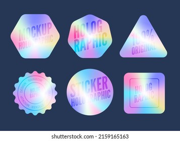 Holograph sticker label vector retro sale gradient. Hologram sticker mockup stamp badge emblem.