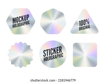 Holograph sticker label vector retro sale gradient. Hologram sticker mockup stamp badge emblem