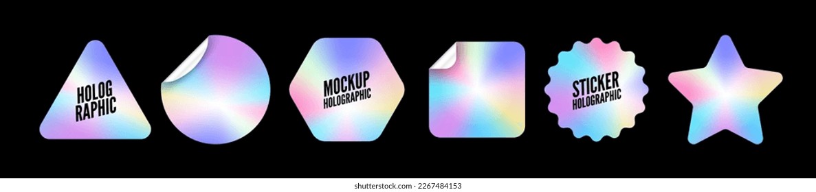 Holograph sticker label vector retro sale gradient. Hologram sticker mockup stamp badge emblem