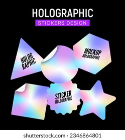 Gradiente de venta retro vectorial de etiqueta adhesiva holográfica. emblema de la placa de la marca de la marca del timbre de la etiqueta del adhesivo holograma
