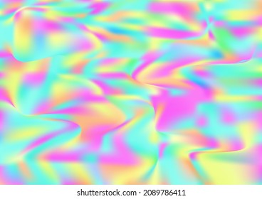 Holograph Trendy Banner. Defocused Girlie Foil Holo Teal. Neon Graphic Overlay, 80s, 90s Music Background Rainbow Overlay Hologram Cover. Fluorescent Holographic Dreamy Glam Horizontal Wallpaper