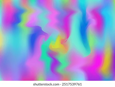 Holograph Trendy Banner. Iridescent Holographic Liquid Light Horizontal Wallpaper Rainbow Overlay Hologram Cover. Neon Paper Overlay, 80s, 90s Music Background Gradient Girlie Foil Holo Teal.