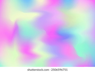 Holograph Trendy Banner. Neon Texture Overlay, 80s, 90s Music Wallpaper Unfocused Girlie Foil Holo Teal. Rainbow Overlay Hologram Cover. Fluorescent Holographic Dreamy Light Horizontal Background