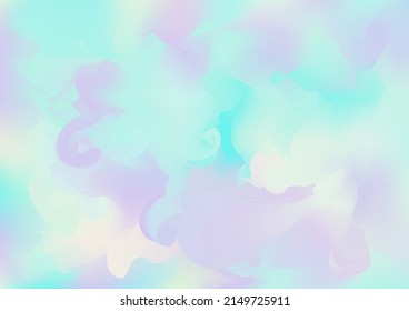 Holograph Trendy Banner. Pearlescent Holographic Liquid Glam Horizontal Wallpaper Neon Texture Overlay, 80s, 90s Music Background Rainbow Overlay Hologram Cover. Unfocused Girlie Foil Holo Teal.