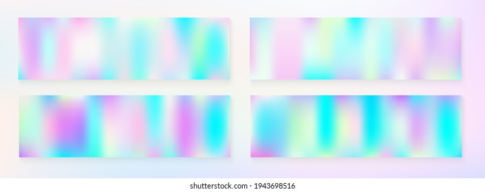 Holograph Trendy Banner. Rainbow Overlay Hologram Cover. Unfocused Girlie Foil Holo Teal. Iridescent Holographic Fluid Light Horizontal Background Neon Paper Overlay, 80s, 90s Music Wallpaper