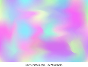 Holograph Trendy Banner. Rainbow Overlay Hologram Cover. Defocused Girlie Foil Holo Teal. Neon Graphic Overlay, 80s, 90s Music Wallpaper Iridescent Holographic Fluid Girlie Horizontal Background