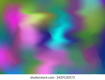 Holograph Trendy Banner. Rainbow Overlay Hologram Cover. Neon Graphic Overlay, 80s, 90s Music Background Fluorescent Holographic Fluid Light Horizontal Wallpaper Defocused Girlie Foil Holo Teal.