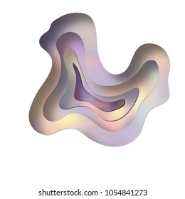 Holographic 3D abstract background with white paper cut shapes. 3D papercut layers vector background design. Abstract topography concept. Art cut illustrat