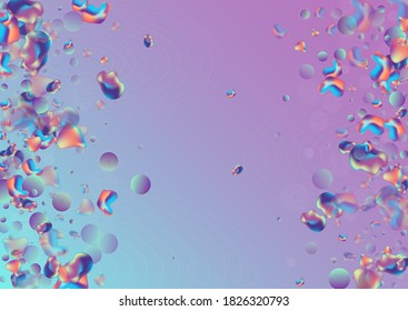 Holographic 3d Abstract Vector Blue Background. Party Bubbles Flyer. Hologram Futuristic Elements Poster. Neon Organic Brochure.