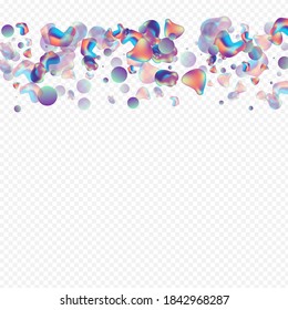 Holographic 3d Art Vector Transparent Background. Minimal Elements Design. Iridescent Party Bubble Banner. Color Hipster Poster.