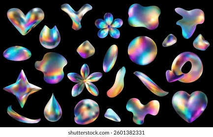holographic 3D shapes in Y2k style