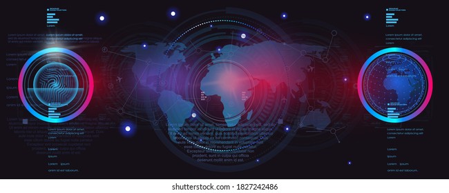 Holographic 3D space. Conceptual user interface with HUD, GUI, UI elements. High tech user interface for video games with touch function. Conceptual innovative background. Vector