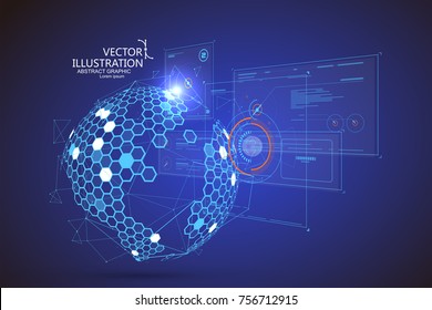 Diseño holográfico de interfaz de usuario 3d, ilustración técnica