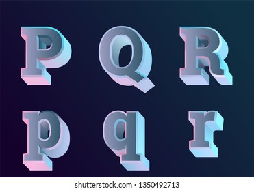 Holographic 3D Western Serif Alphabet Font PQR letters 