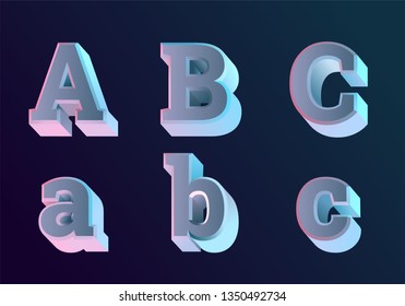 Holographic 3D Western Serif Alphabet Font ABC letters