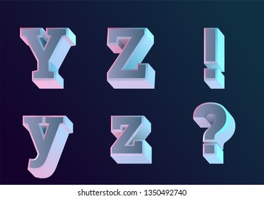 Holographic 3D Western Serif Alphabet Font YZ!? letters